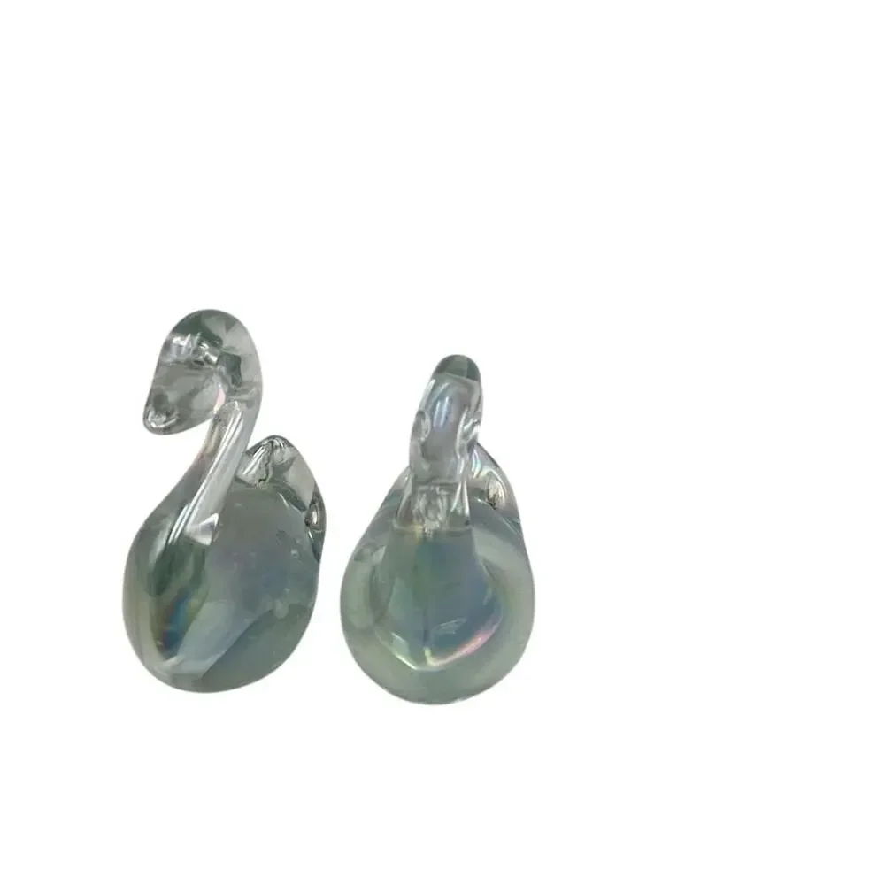 Vintage Iridescent‎ Glass Swan Figurines Set of 2 Multicolor